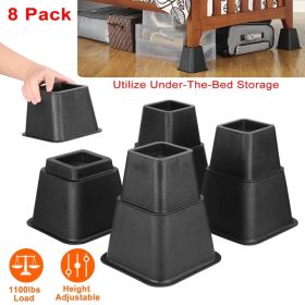 8Pcs Furniture Risers 500kg 1100lbs Capacity Bed Lifters Adjustable Couch Table Chair Risers (Option: BLACK)