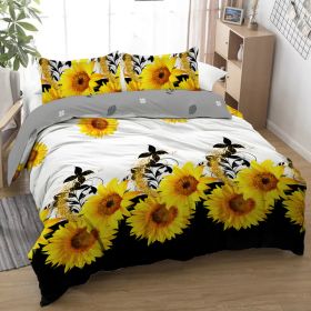 3 Pieces Black And White Background Sunflower Duvet Cover Set Yellow Flower Polyester Bedding Set For Adults Bedroom Decor Twin Full Queen King S (Option: Queen-Yellow)