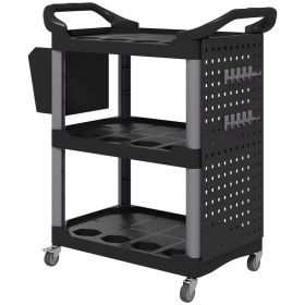3-Tier Rolling Tool Cart, 200 LBS Capacity Plastic Utility Cart With Side Shelf And Storage Bucket, Black (Option: BLACK)